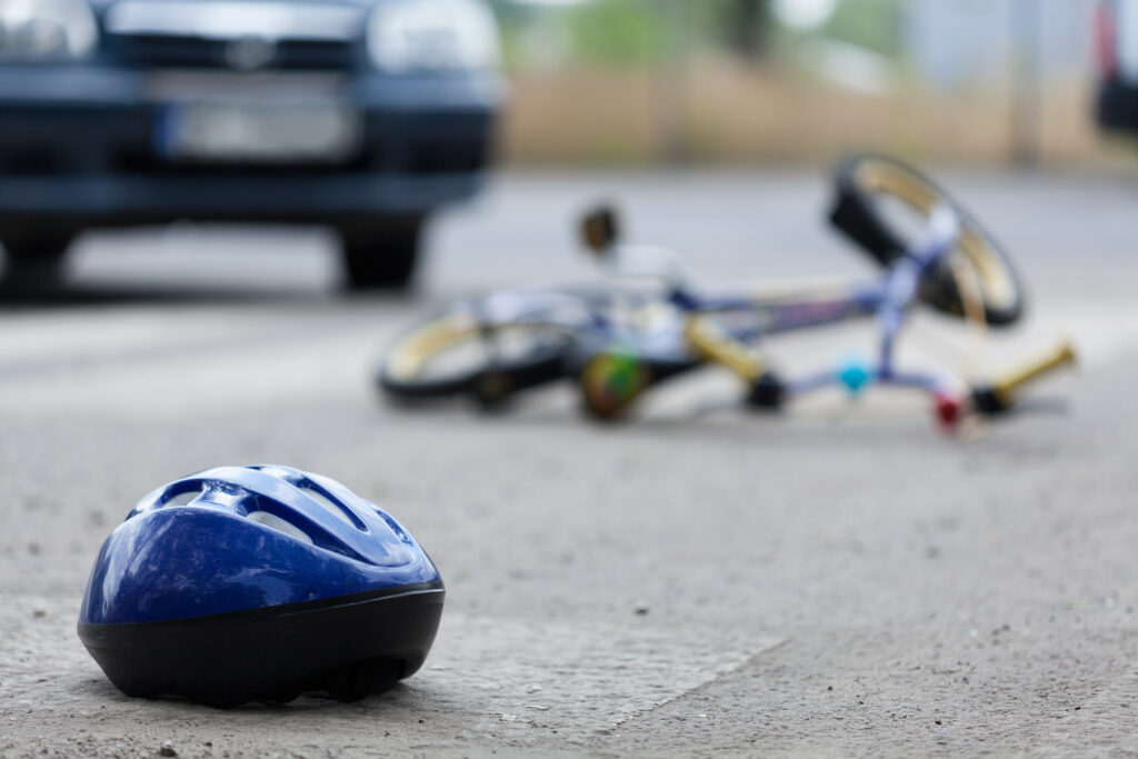 Close-up of a bicycle accident on the city street